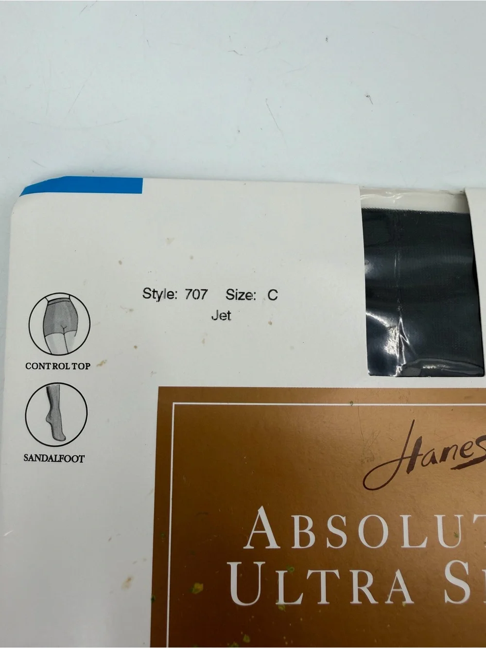 Hanes Pantyhose sz C Absolutely Ultra Sheer VTG Jet Black Style 707 Control Top